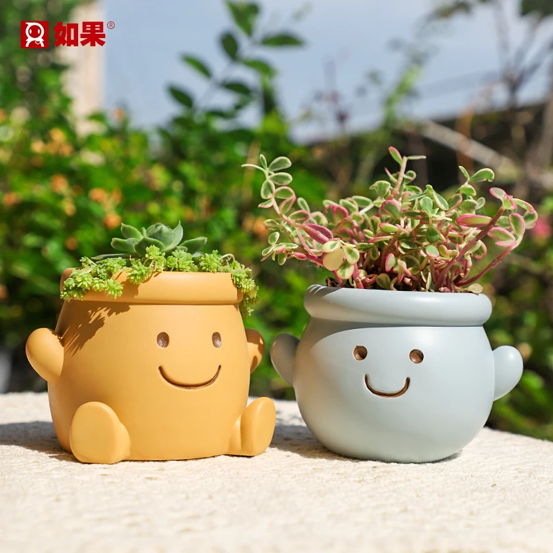 可爱心情小花盆土培多肉适合鲜花玫瑰百合盆栽田园风工艺简约盆景