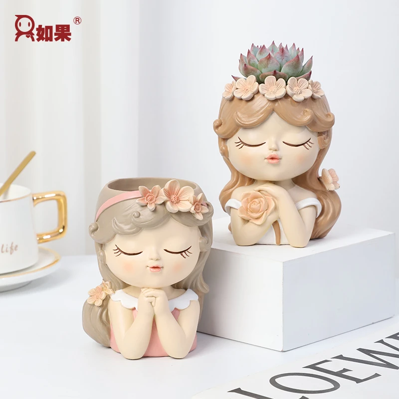 ROOGO/如果仙女多肉花盆摆件彩绘可爱盆栽轻奢童话植物花盆装饰品