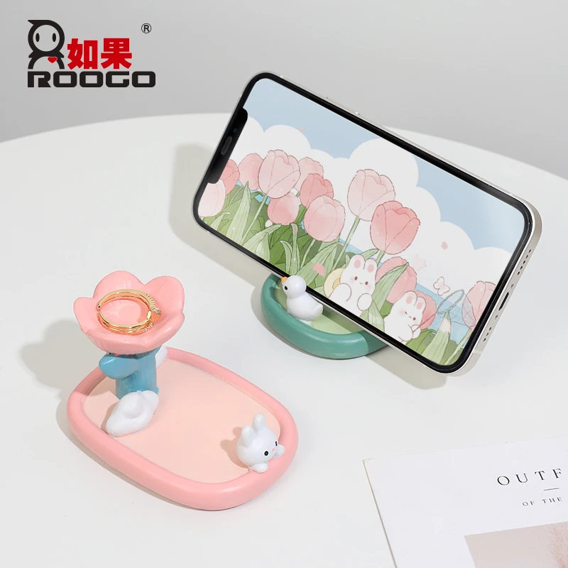ROOGO/如果浪漫时光手机架手机支架女孩中式可爱纯手工桌面摆件
