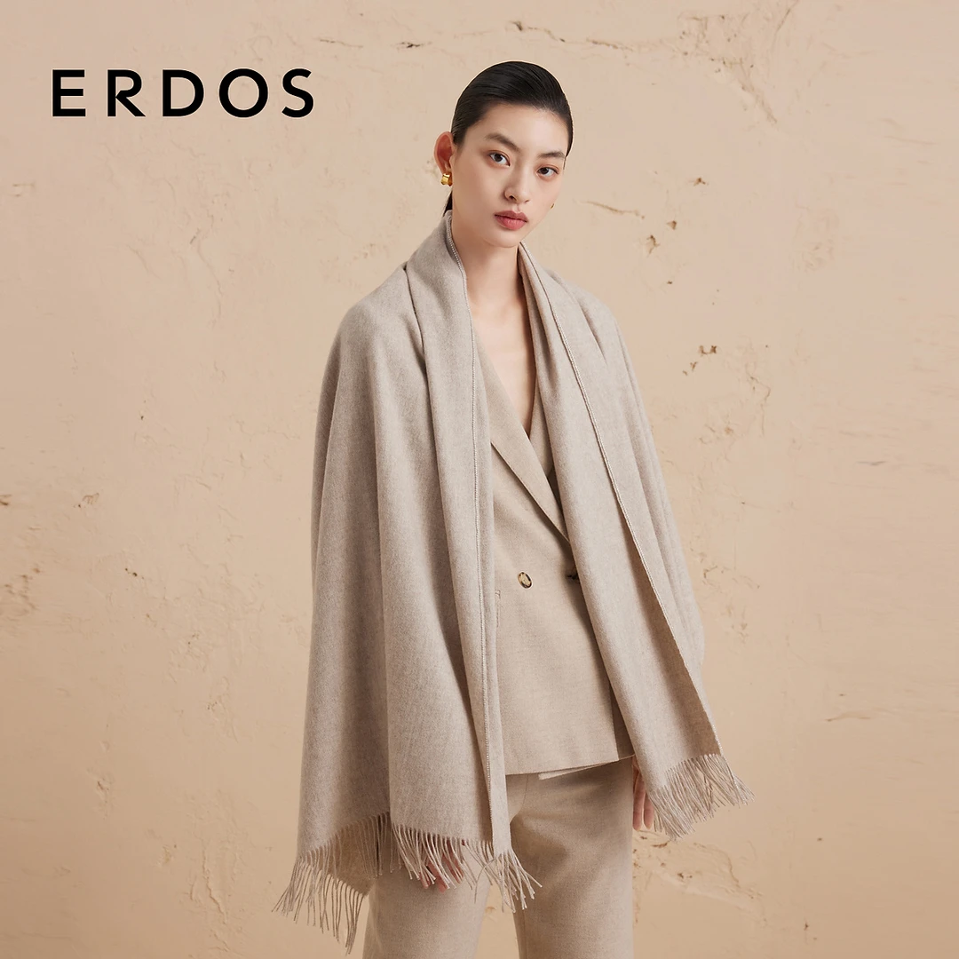 【纯羊绒】ERDOS 装饰披肩单层轻水纹针织围巾