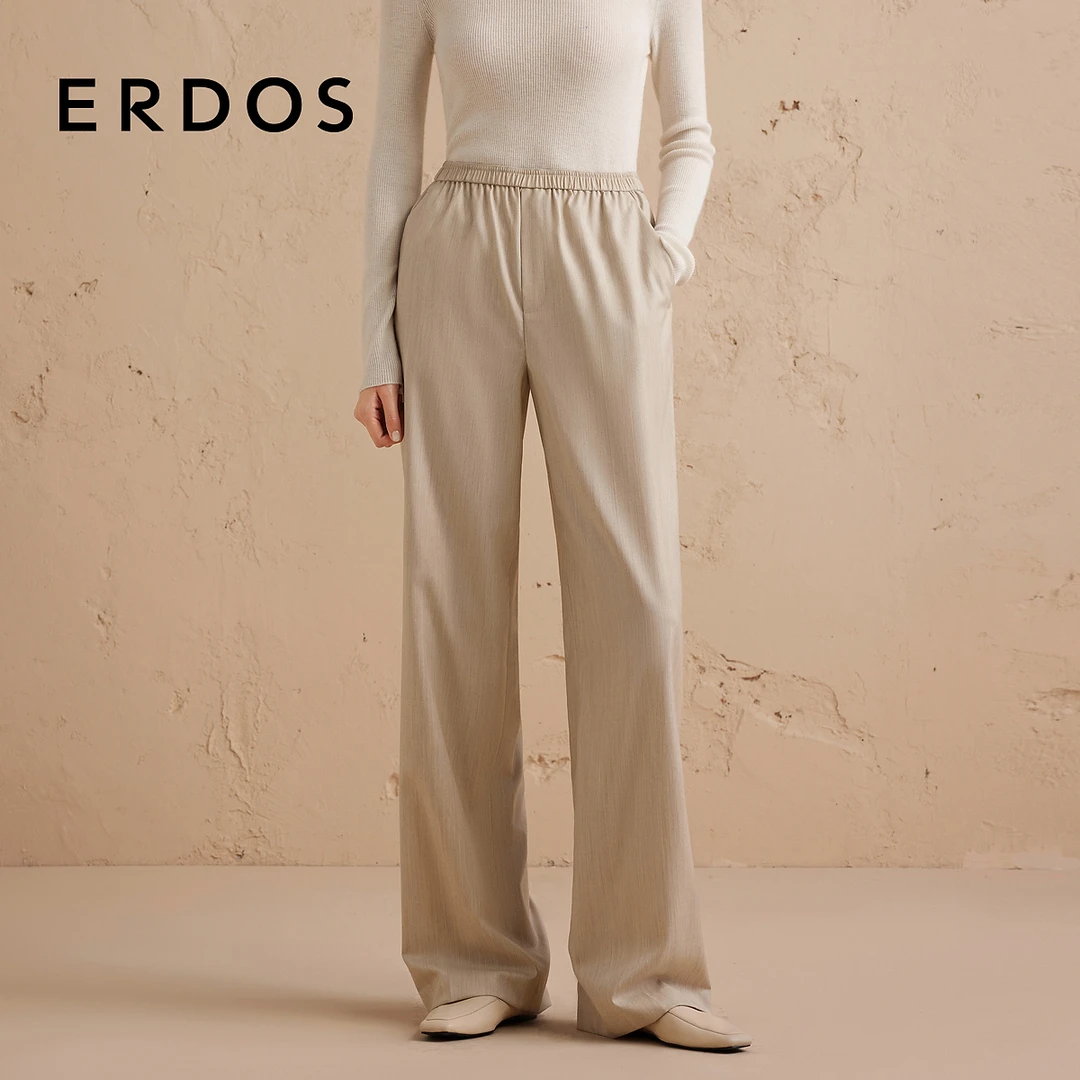 ERDOS 松紧腰西装阔腿裤女秋款新品丝绒毛混纺松弛感薄款长裤