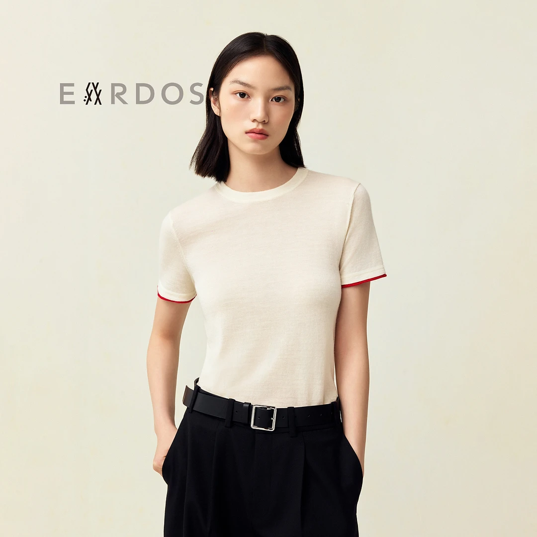 【刘雯联名系列】LIUWEN×ERDOS 撞色设计精纺羊绒T恤