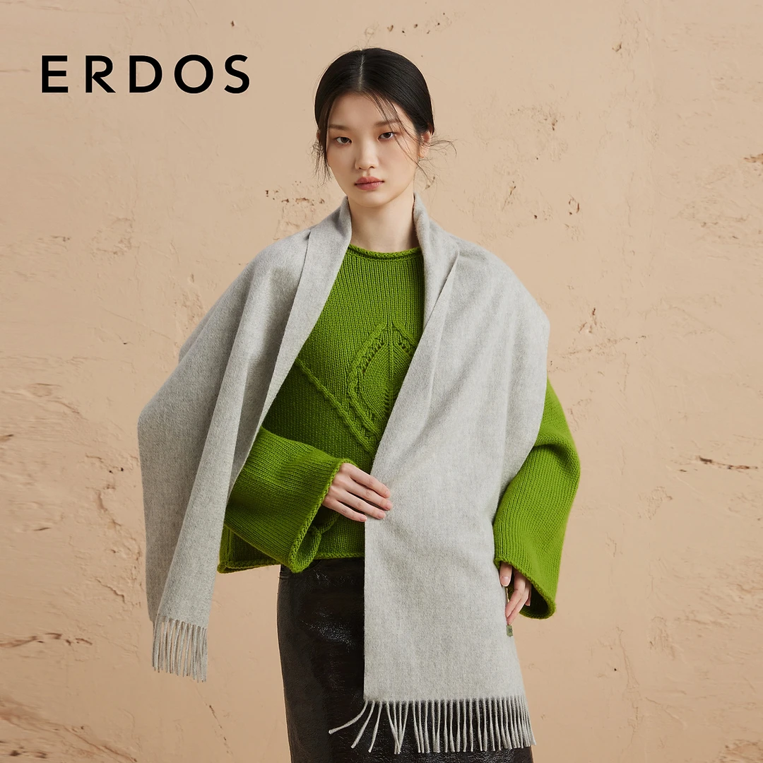 【纯羊绒】ERDOS 美拉蓝单层水纹针织围巾男同款围脖