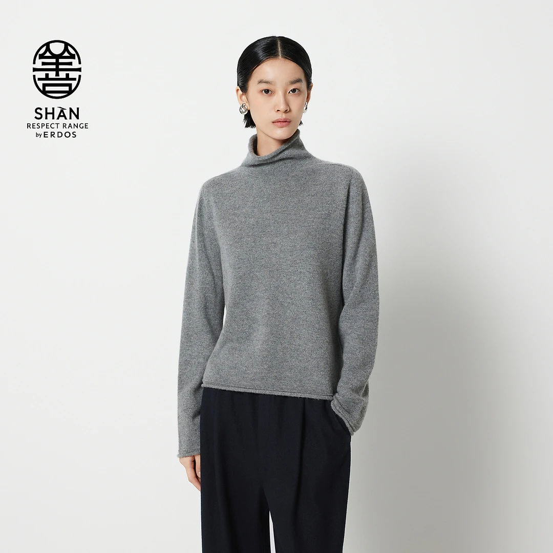 ERDOS善系列 全成型高领纯羊绒针织衫宽松卷边毛衣