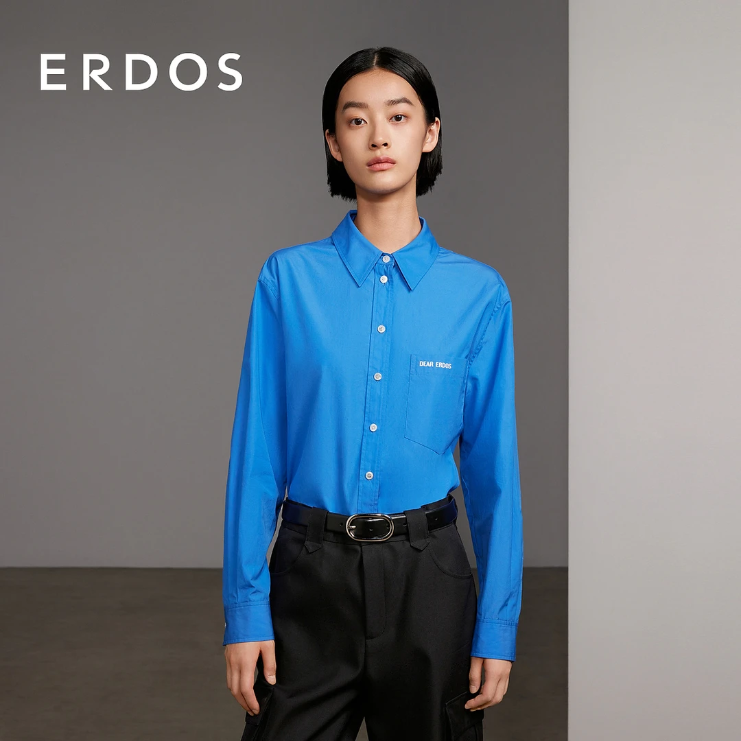 ERDOS 匹马棉高支高密法国蓝挺括有骨干短款宽松女衬衫【摇滚校园】