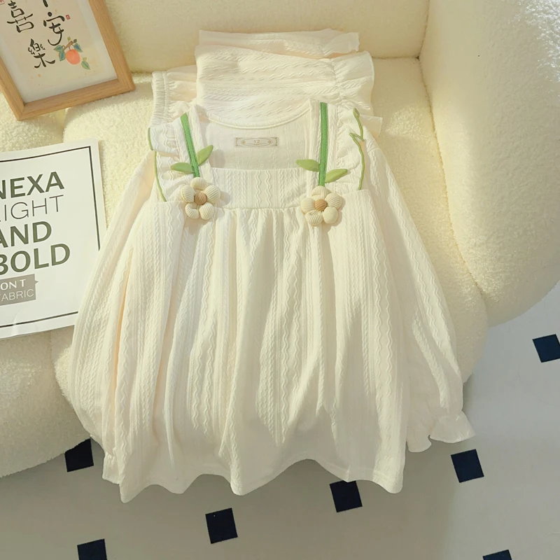 儿童针织棉长袖睡衣女童春秋季中大童甜美宫廷公主风亲子装韩版