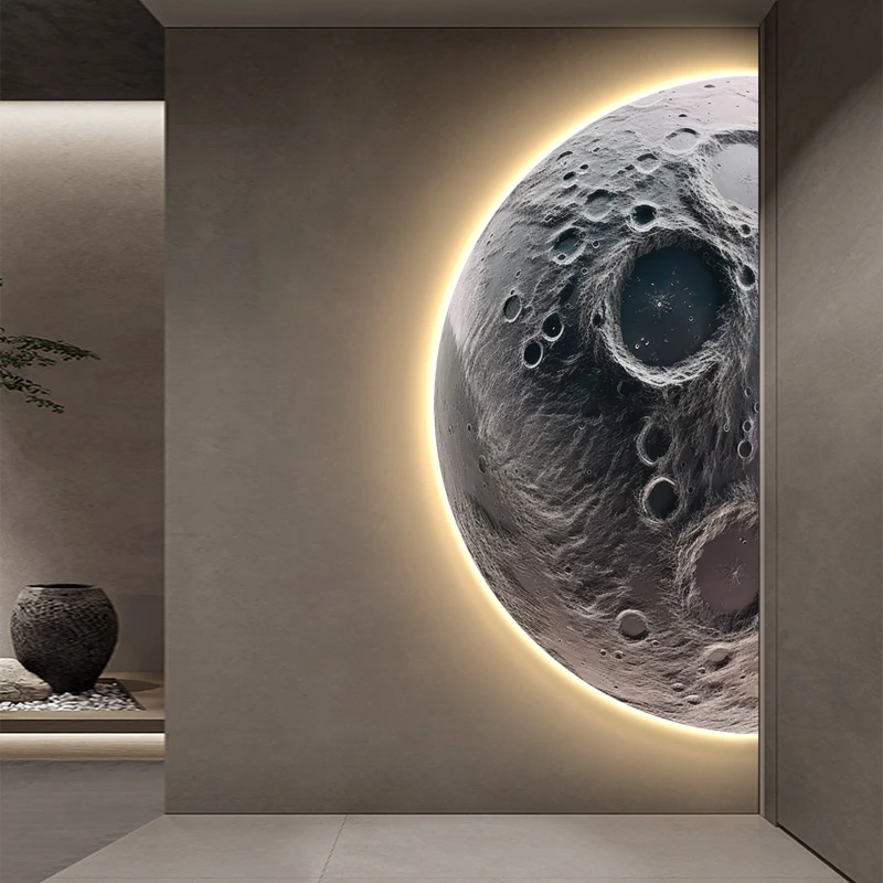 月球玄关半圆发光装饰画简约LED灯光画客厅高级感走廊过道壁挂画