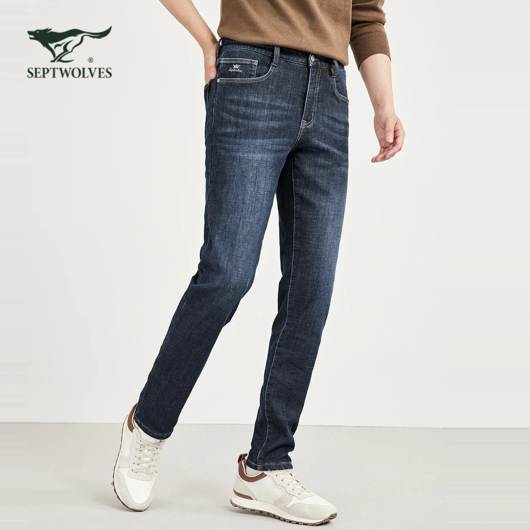 【加绒】七匹狼官方男士休闲牛仔裤2025冬季新款舒适弹力水洗直筒