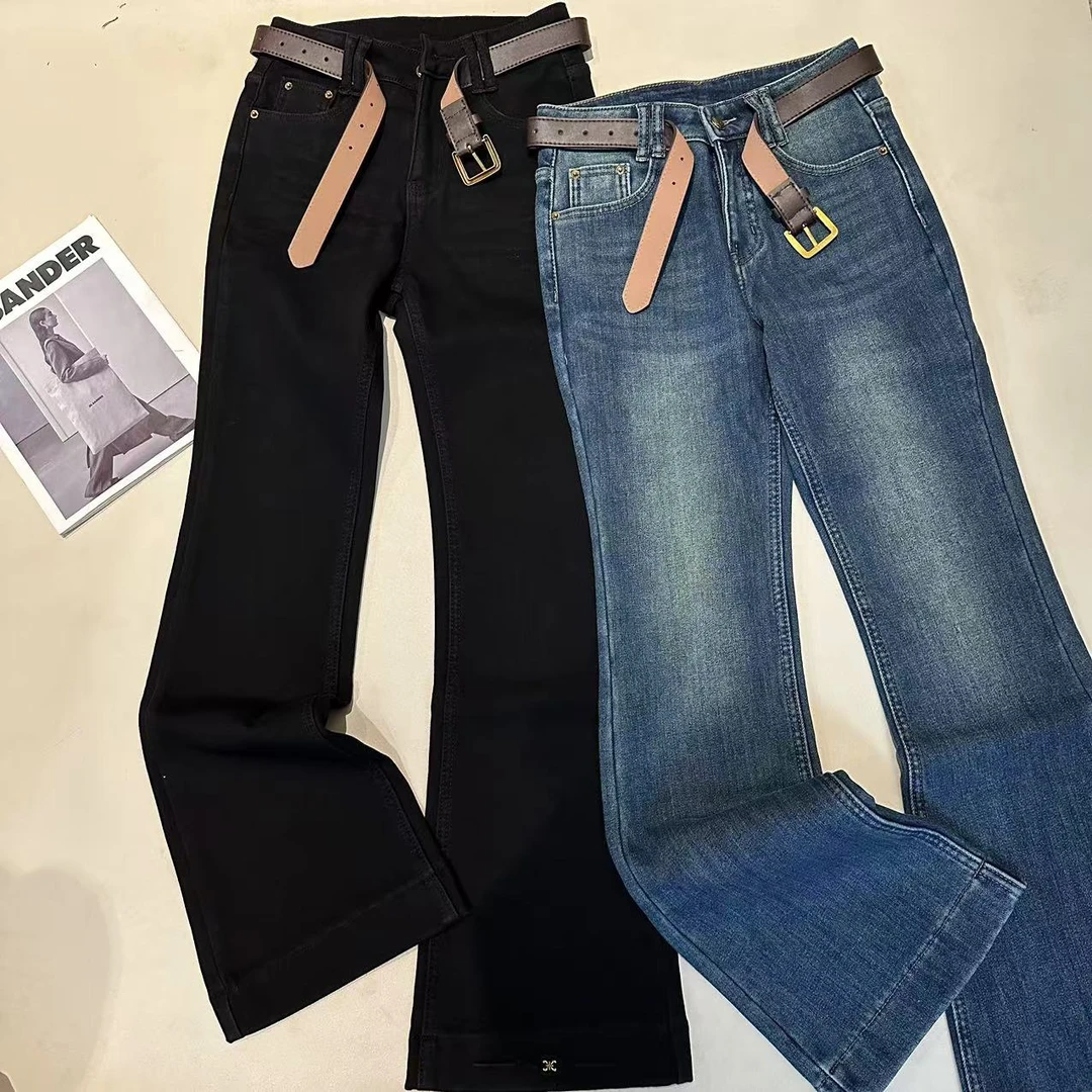 《优麦汇》K5066冬款加绒水洗牛仔喇叭裤显瘦百搭新款裤子