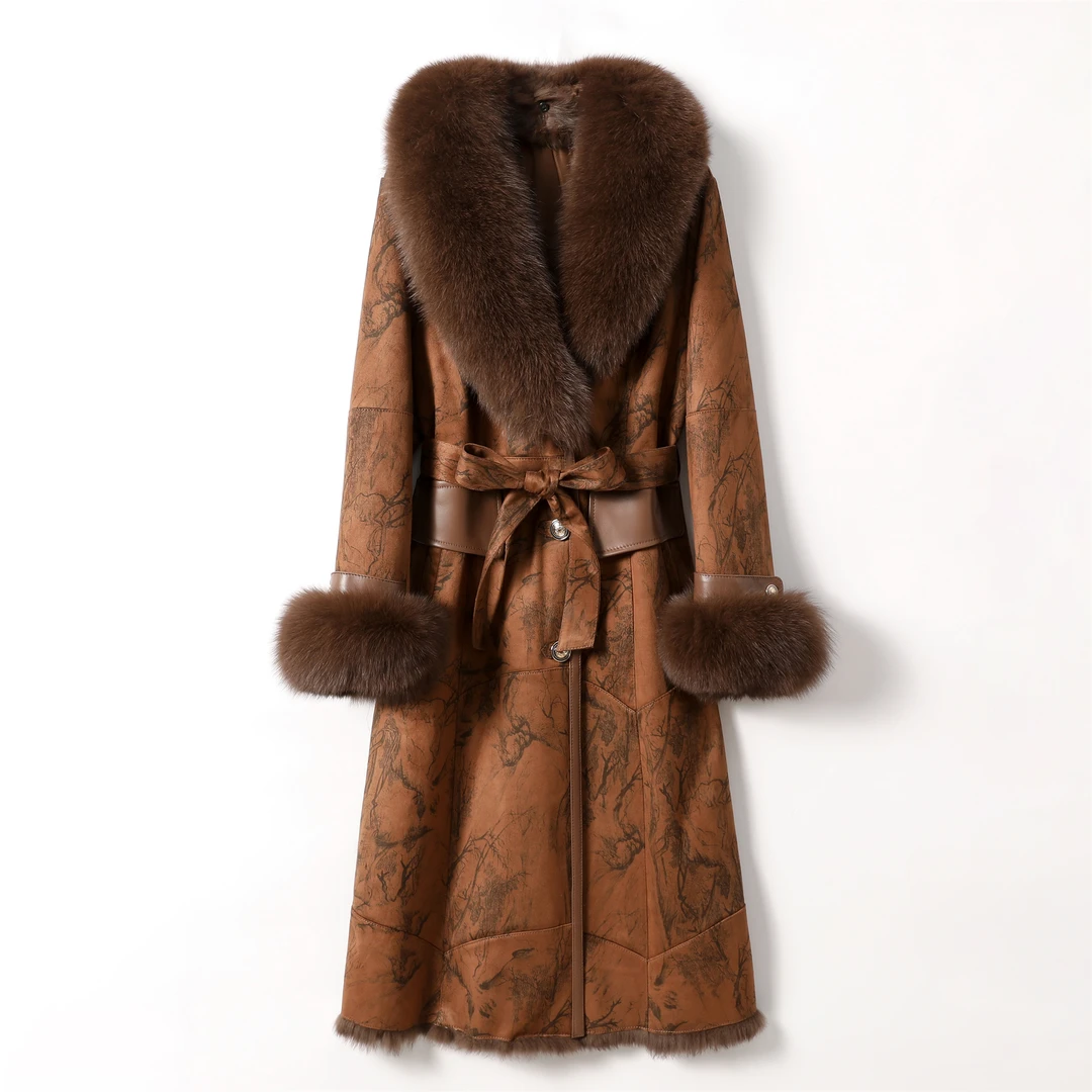 ALFAPSRF/歐芭妃【蓉蓉】202冬季可脱卸狐狸毛毛领山水皮毛长款大衣