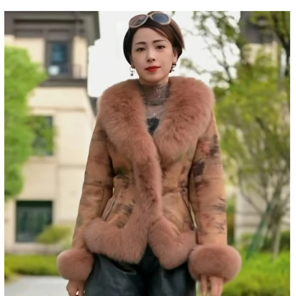 ALFAPSRF/歐芭妃557时尚皮毛一体狐狸毛领中长款女士大衣外套