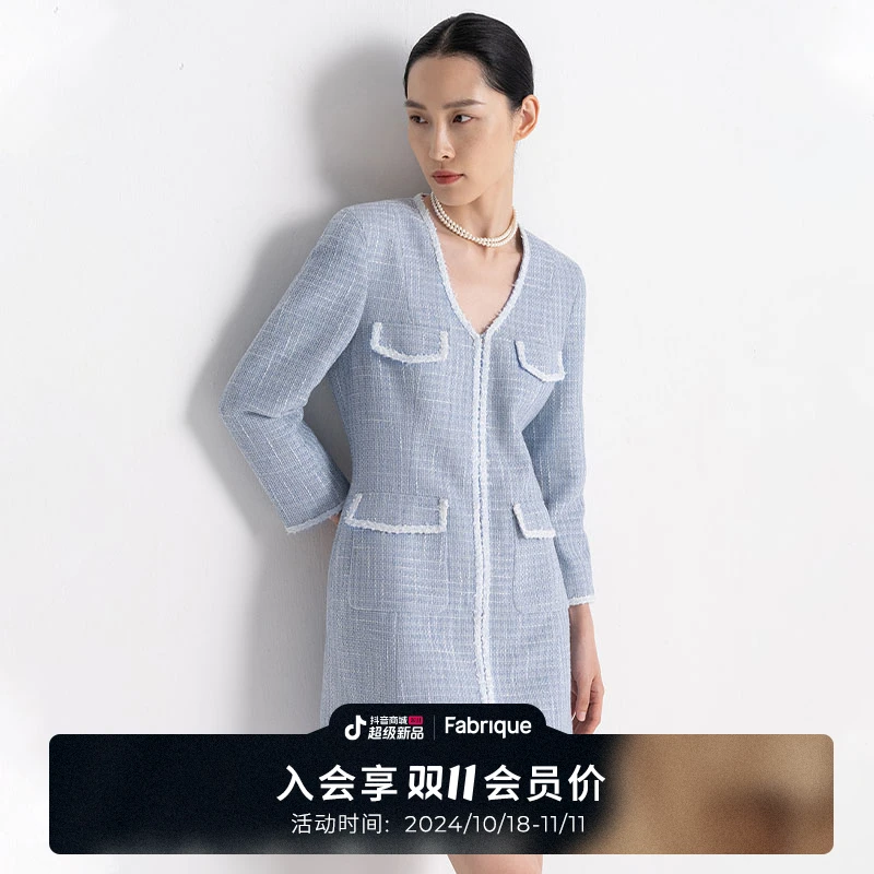 Fabrique 复古A型九分袖花呢连衣裙 Capucine 设计师Alex Rotin