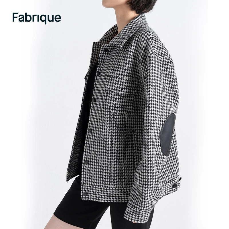 Fabrique绵羊毛混纺千鸟格夹克早春女士休闲短外套Sophia大衣
