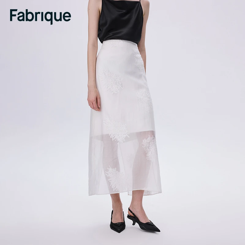 Fabrique Fog 秋冬新款莱赛尔轻盈白色蝉翼网纱刺绣多层高腰半裙