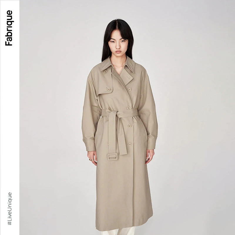 Fabrique浅卡其色战壕风衣秋季新款时尚宽松百搭外套长款风衣女