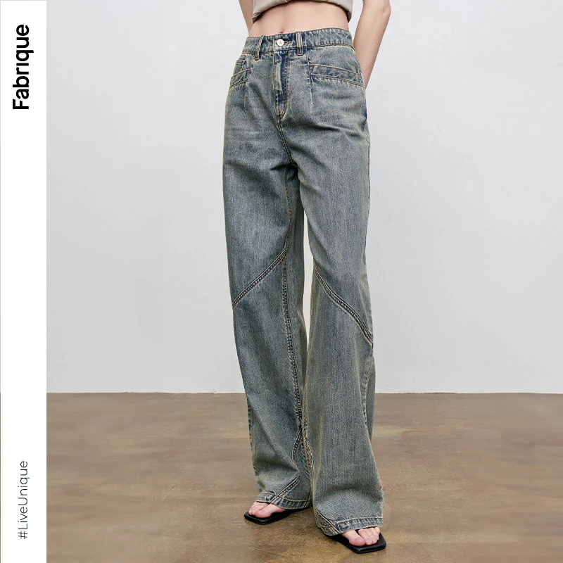 【文俊辉同款】Fabrique时尚新款废土美学牛仔裤美式复古直筒牛仔裤