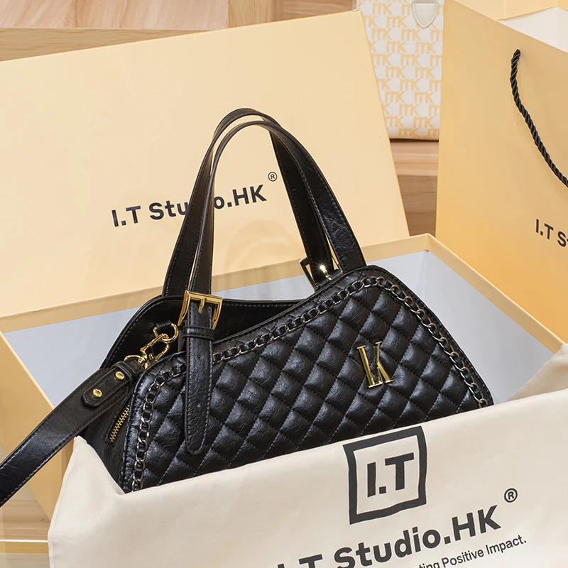 香港真皮手提包小众高级牛皮质感包包小香风新款单肩腋下女士包