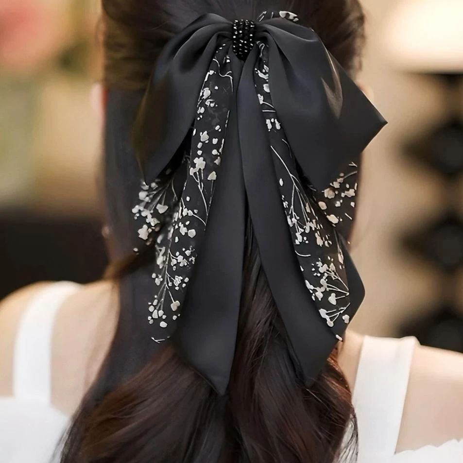 韩版气质温柔蝴蝶结飘带抓夹后脑勺半扎发夹头饰优雅百搭发饰品