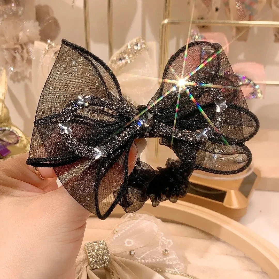 非金属布艺发饰 气质蝴蝶结网纱发圈简约百搭皮筋女生丸子头头花