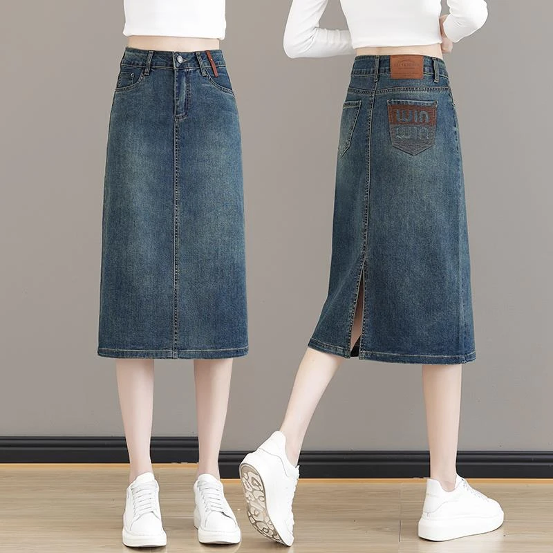 小个子牛仔裙半身裙女2024年新款春季后开叉包臀中长款a字裙子