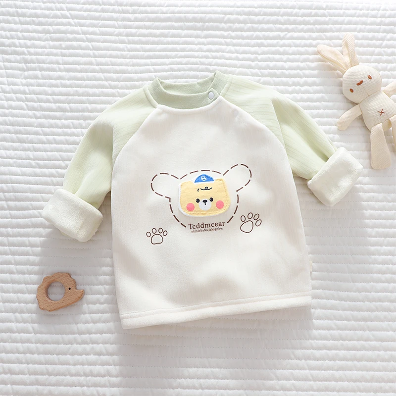 婴儿保暖衣单件加绒上衣长袖秋冬款宝宝衣服内穿幼儿冬装加厚内衣