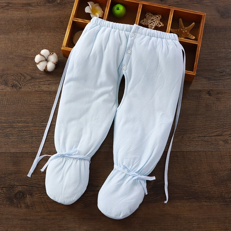 新生儿保暖裤秋冬季0-3个月初生婴儿裤子包脚开档刚出生棉裤夹棉