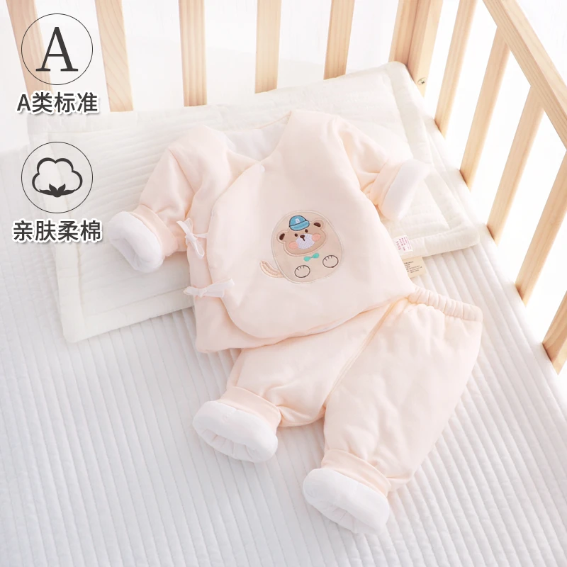 婴儿宝宝分体上衣裤子套装新生儿衣服纯棉秋冬加棉棉衣厚款0-3月
