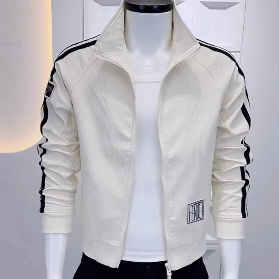 秋冬季网红时尚条纹夹克男士潮牌高级感休闲青年气质百搭外套上衣