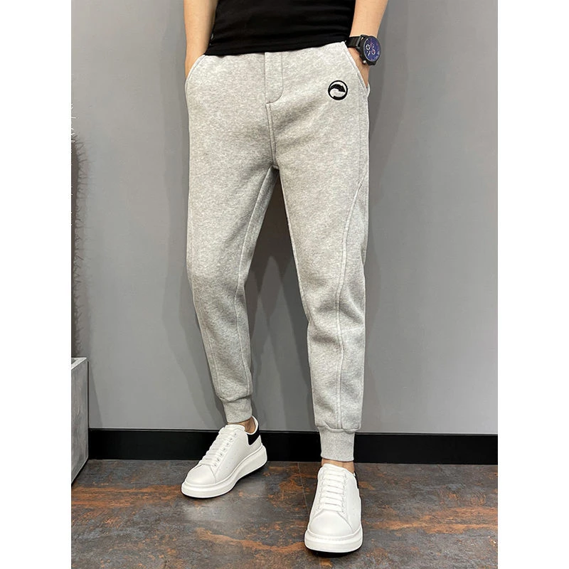 2023秋冬季男士新款潮流修身束脚九分百搭卫裤加绒小脚裤休闲裤子