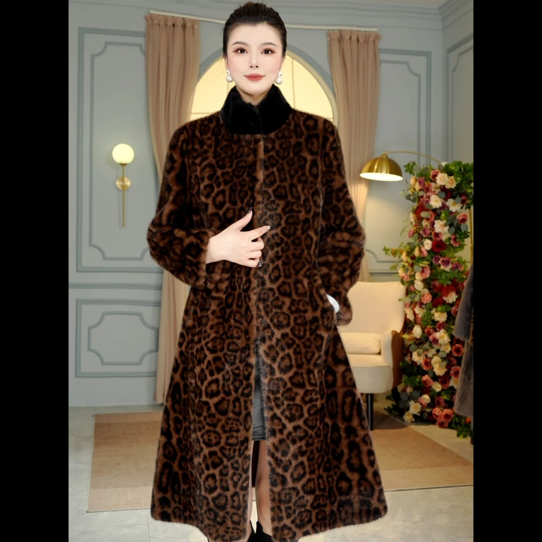 吉帝鸟气质轻奢皮毛一体冬季女士时尚豹纹长款外套 C077休闲