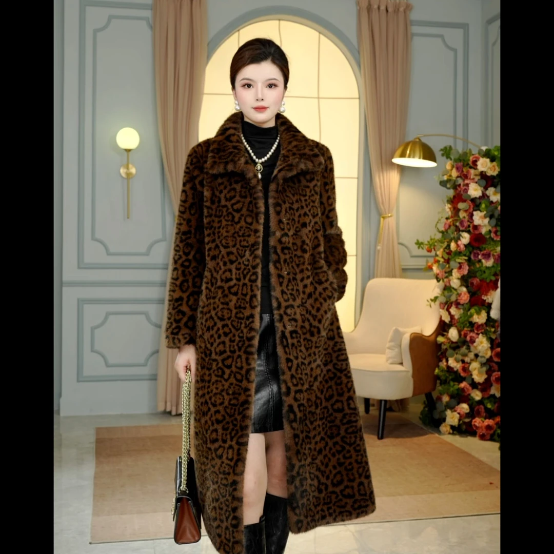 吉帝鸟气质轻奢皮毛一体冬季女士时尚豹纹长款外套 C060休闲