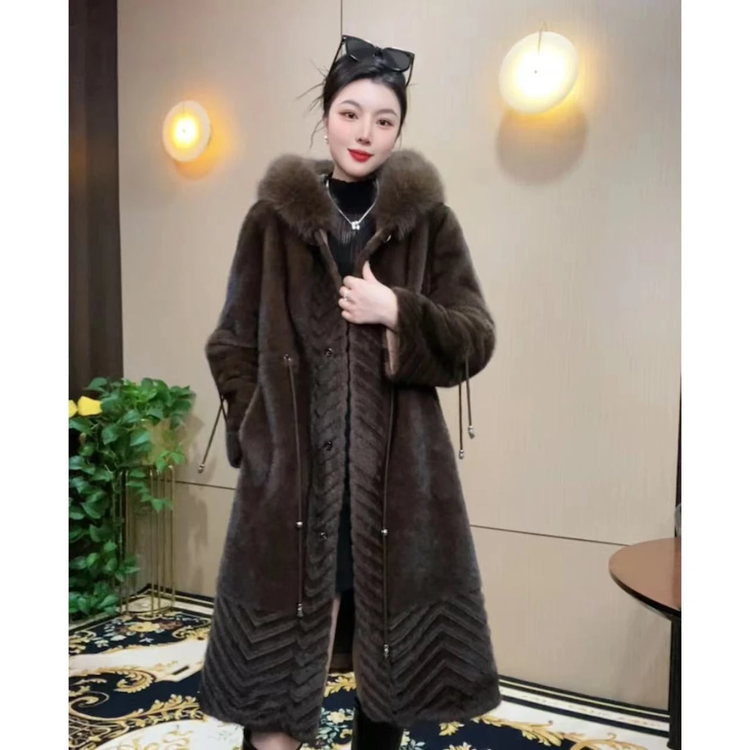 2023气质轻奢皮毛一体冬季女士中长款外套 A017秋冬显瘦百搭宽松
