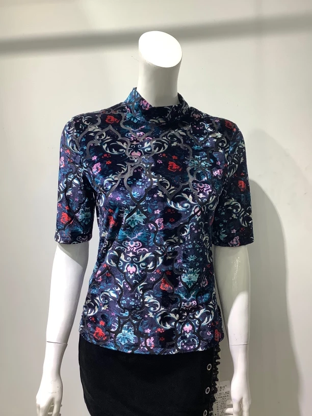 秀巧专柜正品丝绒烧花9404薄款中䄂小衫