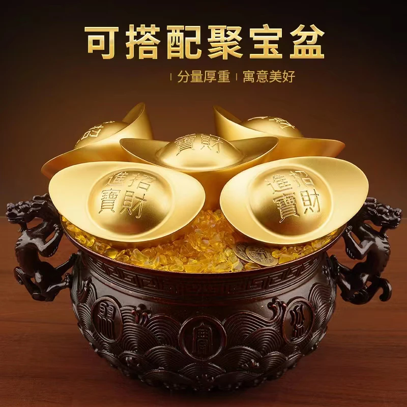 实心沙金元宝摆件招财进宝客厅聚百福缸宝盆装饰品开业乔迁礼品