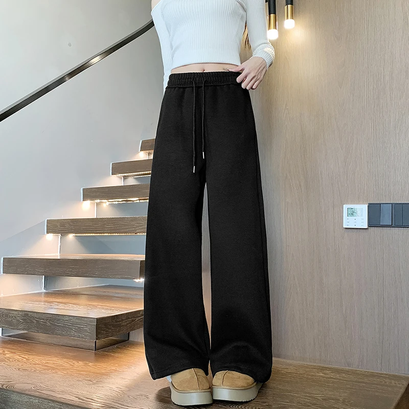 一体棉绒阔腿裤女保暖秋冬款加厚裤子女高腰显瘦长裤潮HMYG-21