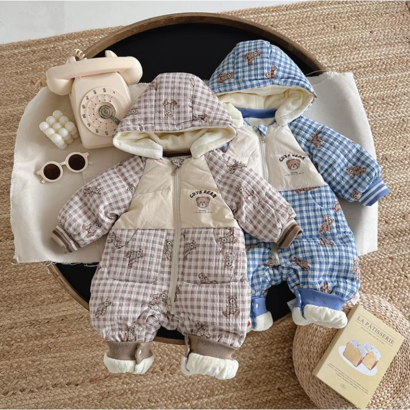 韩系格子熊羽绒服6611儿童婴儿宝宝婴幼儿加厚印花冬季冬款