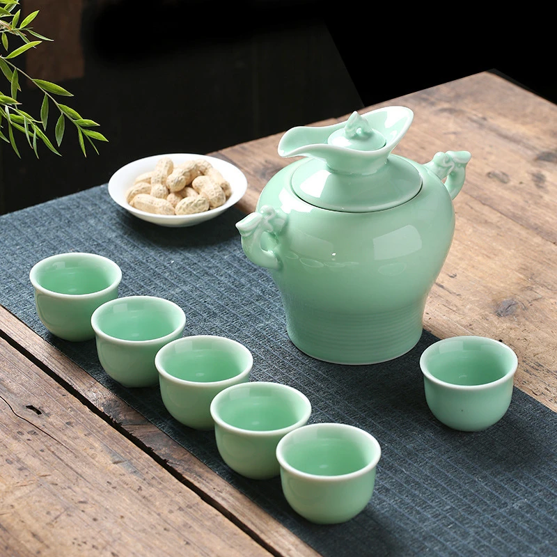 温酒壶家用烫酒老式陶瓷酒具套装半斤白黄酒温酒器暖酒壶烫酒酒盅