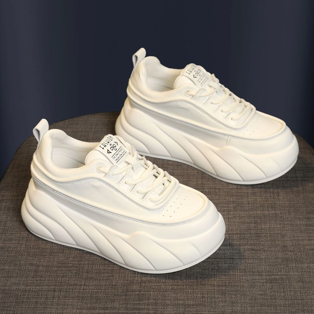 万达撤柜头层牛皮厚底小白鞋女款2025秋季新款真皮百搭休闲鞋小个