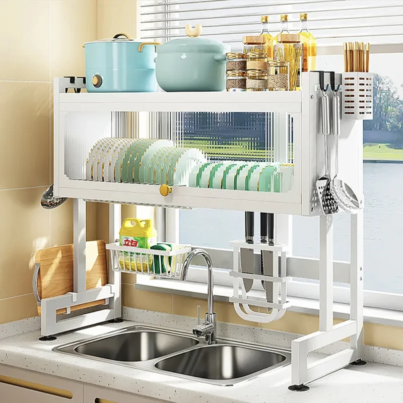 鑫亿友厨房置物架家用沥水碗架水槽置物架洗碗池收纳置物架带柜门