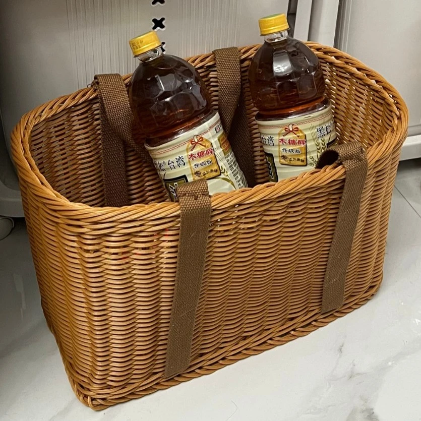 【今日热卖】仿藤编织篮藤手提软体篮子购物买菜篮户外野餐篮水果