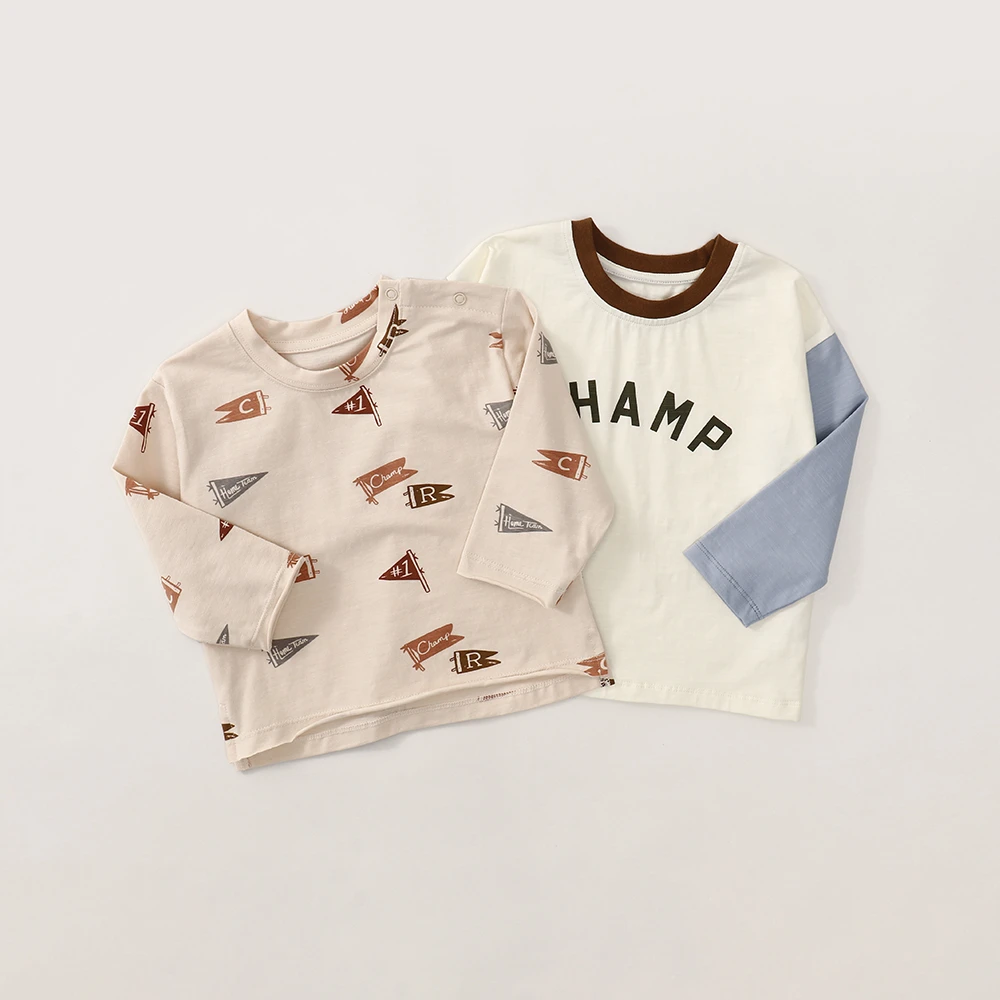 春季新款宝宝洋气印花长袖T恤北欧ins风婴儿春装圆领打底衫男女潮