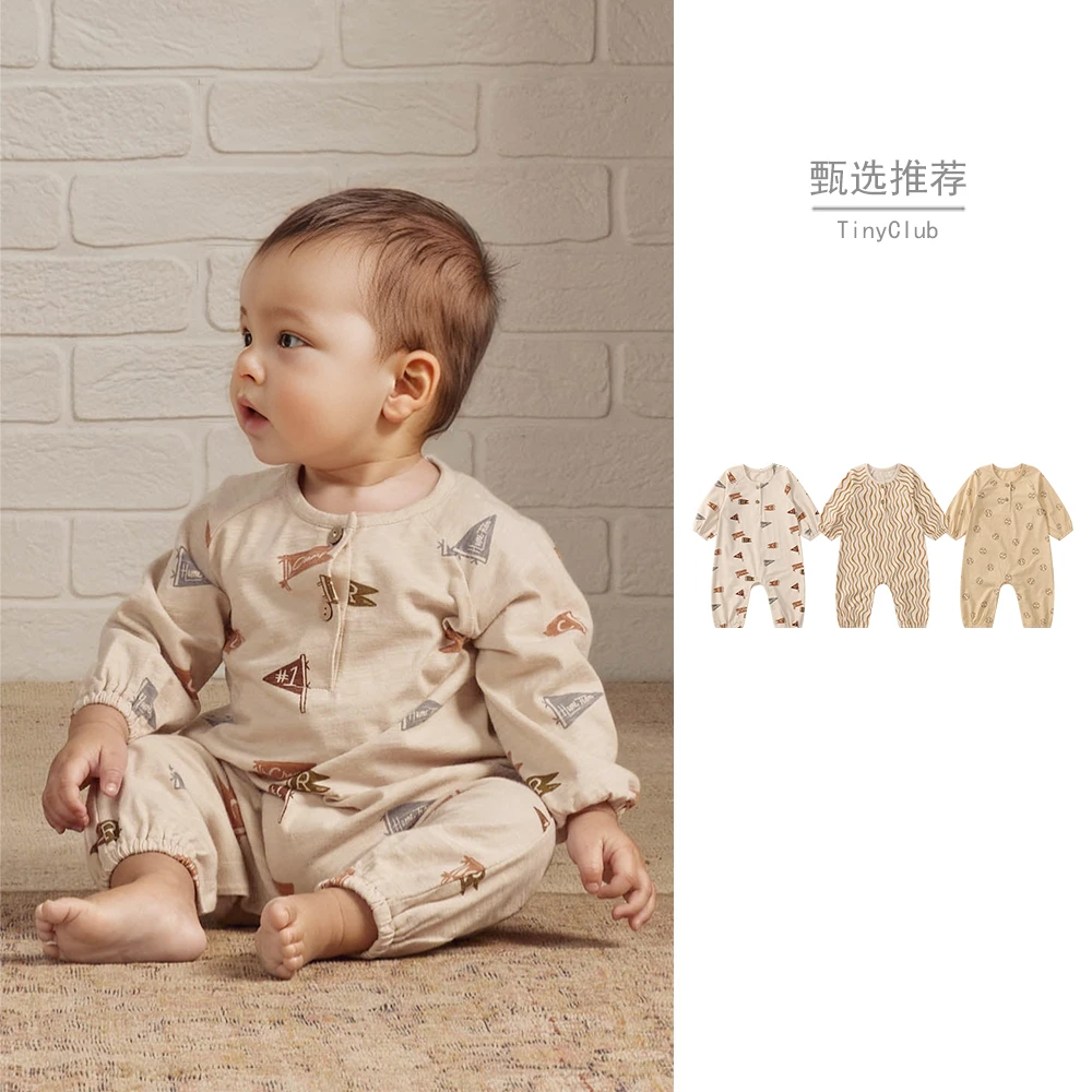 Tiny People网红ins风春秋款婴儿衣服长袖套头连体衣宝宝外出爬服