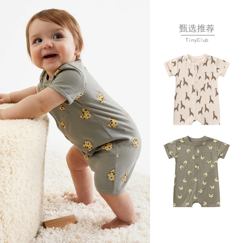 婴儿衣服北欧ins风宝宝短袖连体衣夏季新款外出服套头开裆短爬