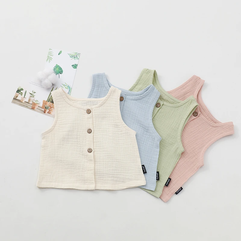皱布背心宝宝纯棉夏季开衫女上衣婴儿男轻薄衣服洋气潮童装