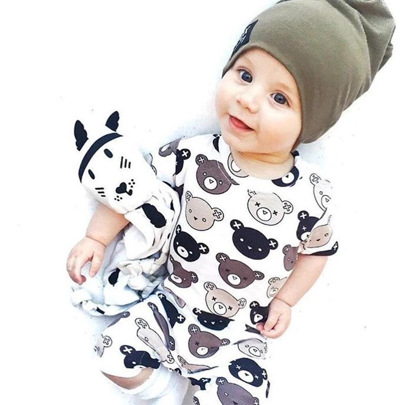 ins北欧风多彩熊熊 婴儿可爱包屁衣夏季宝宝连体衣网红婴幼儿哈衣