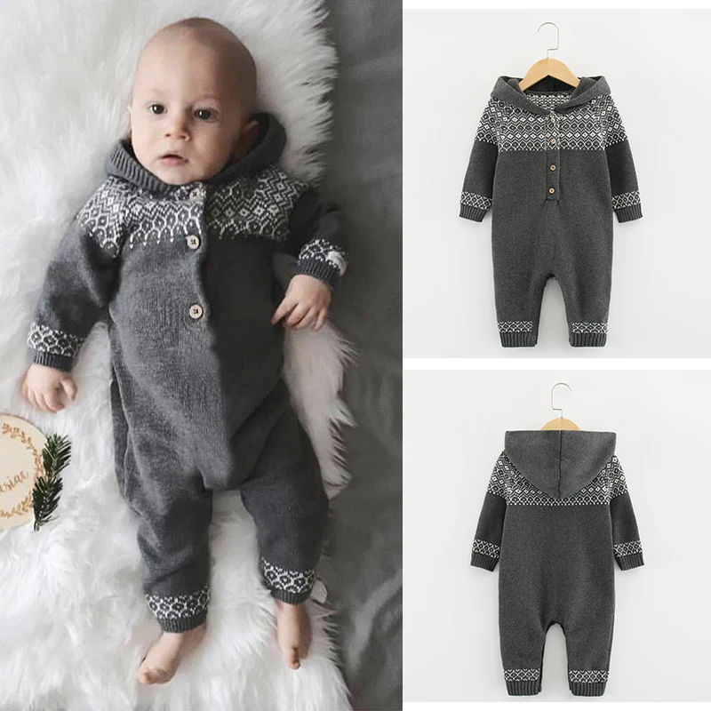 ins网红爆款 宝宝纯棉秋冬针织衫连体衣婴儿外出哈衣加厚冬装爬服