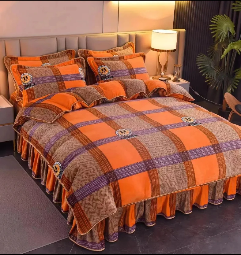 2024新款加绒加厚亲肤柔软防滑床裙款牛奶绒四件套