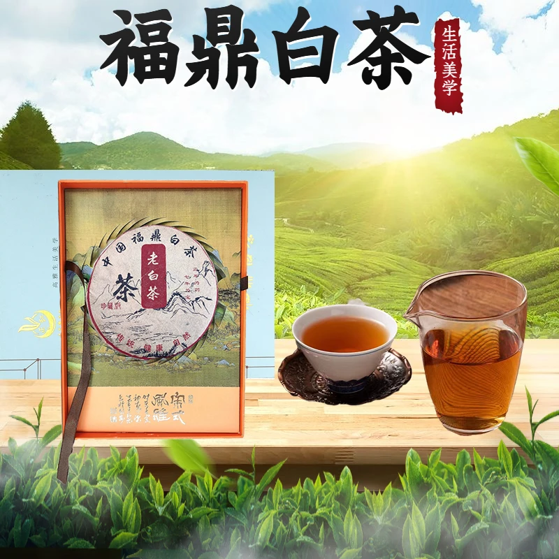 正红产地福鼎白茶老白茶10年陈白牡丹寿眉茶饼357克包邮中秋礼盒