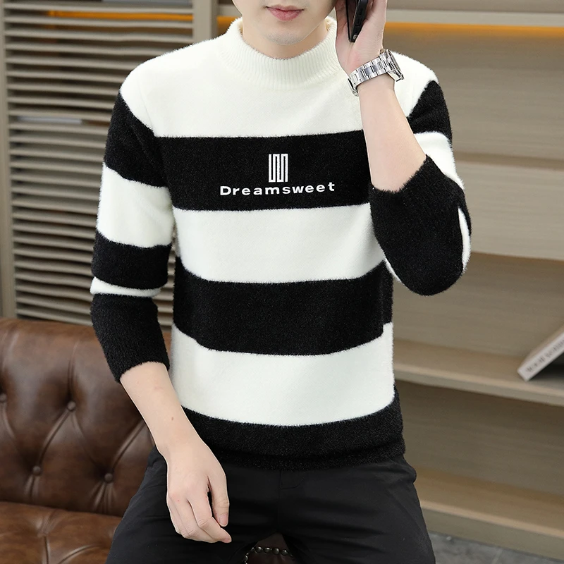 男士毛衣半高领潮流上衣韩版中领加厚针织衫保暖冬季线衣打底衫