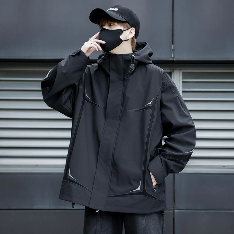 防风冲锋外套男秋冬季2025新款美式加绒机能户外防水工装痞帅夹克